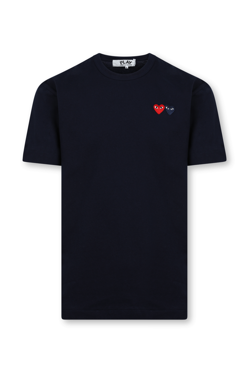 תמונה קידמית של חולצת לוגו טי עם פאץ' לבבות COMME DES GARCONS