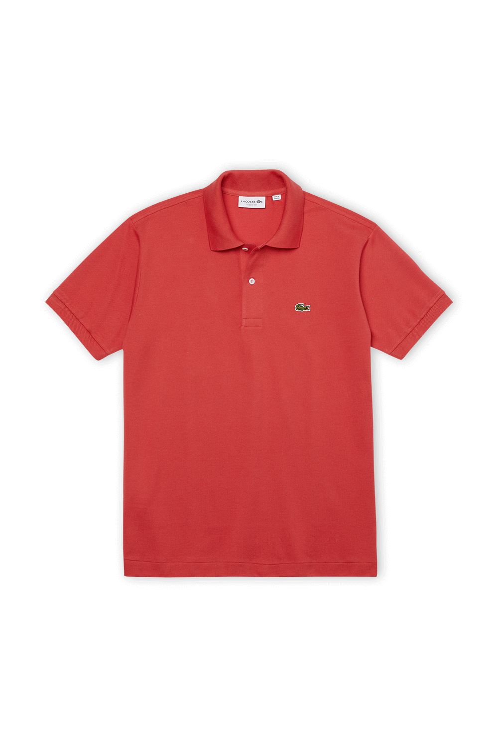 תמונה קידמית של חולצת פולו קצרה אדומה LACOSTE