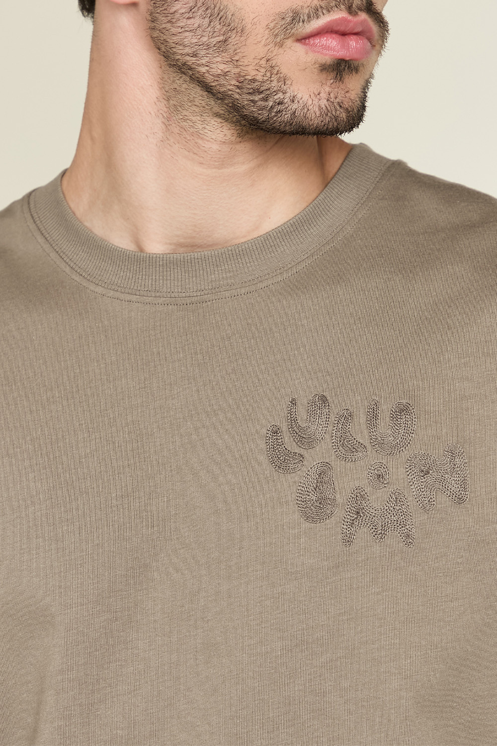 תמונת תקריב דוגמן של Heavyweight Cotton Jersey T-Shirt Embroider LULULEMON