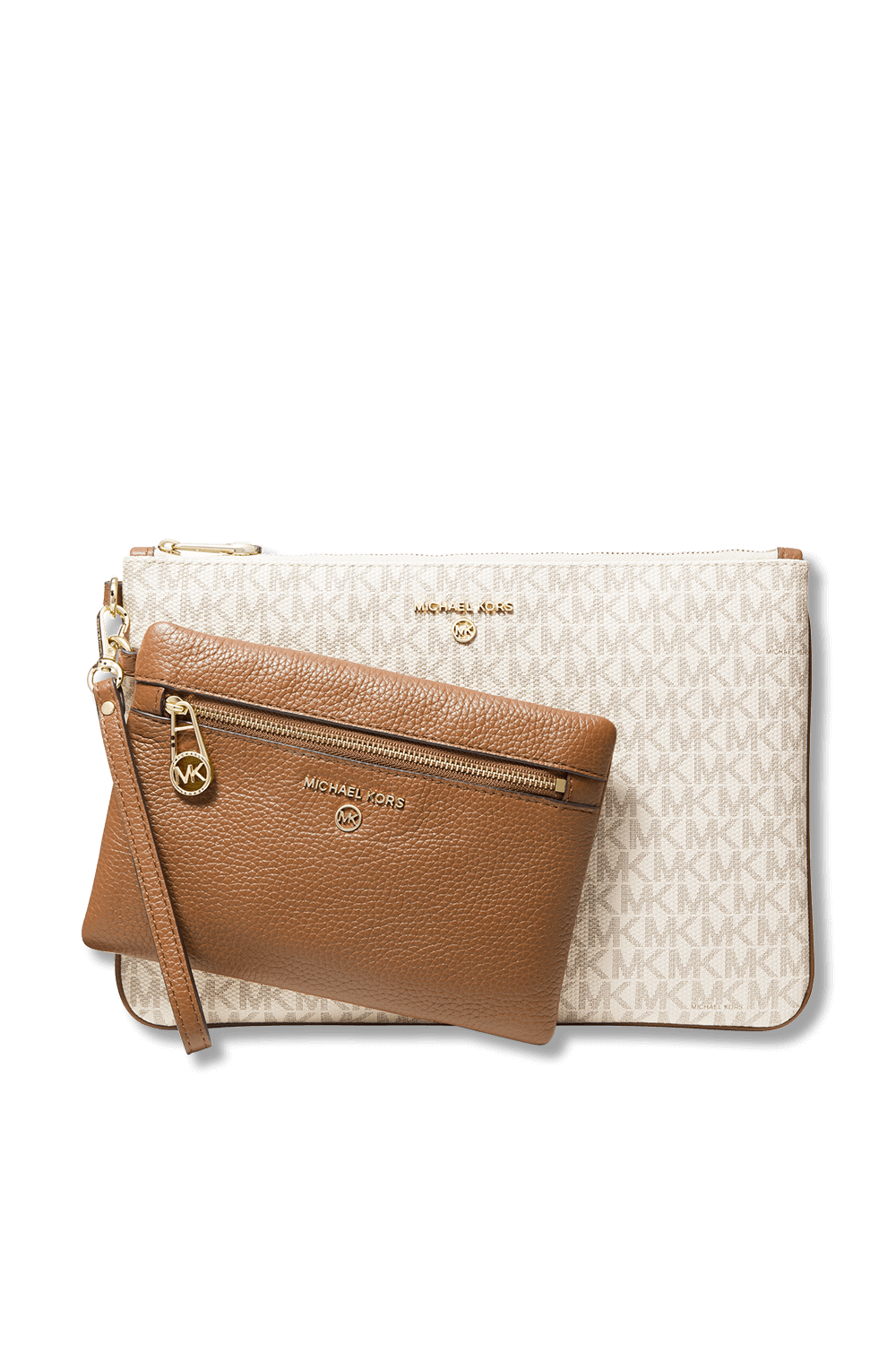תמונת תקריב של Slater Large Logo White and Leather 2-in-1 Wristlet
