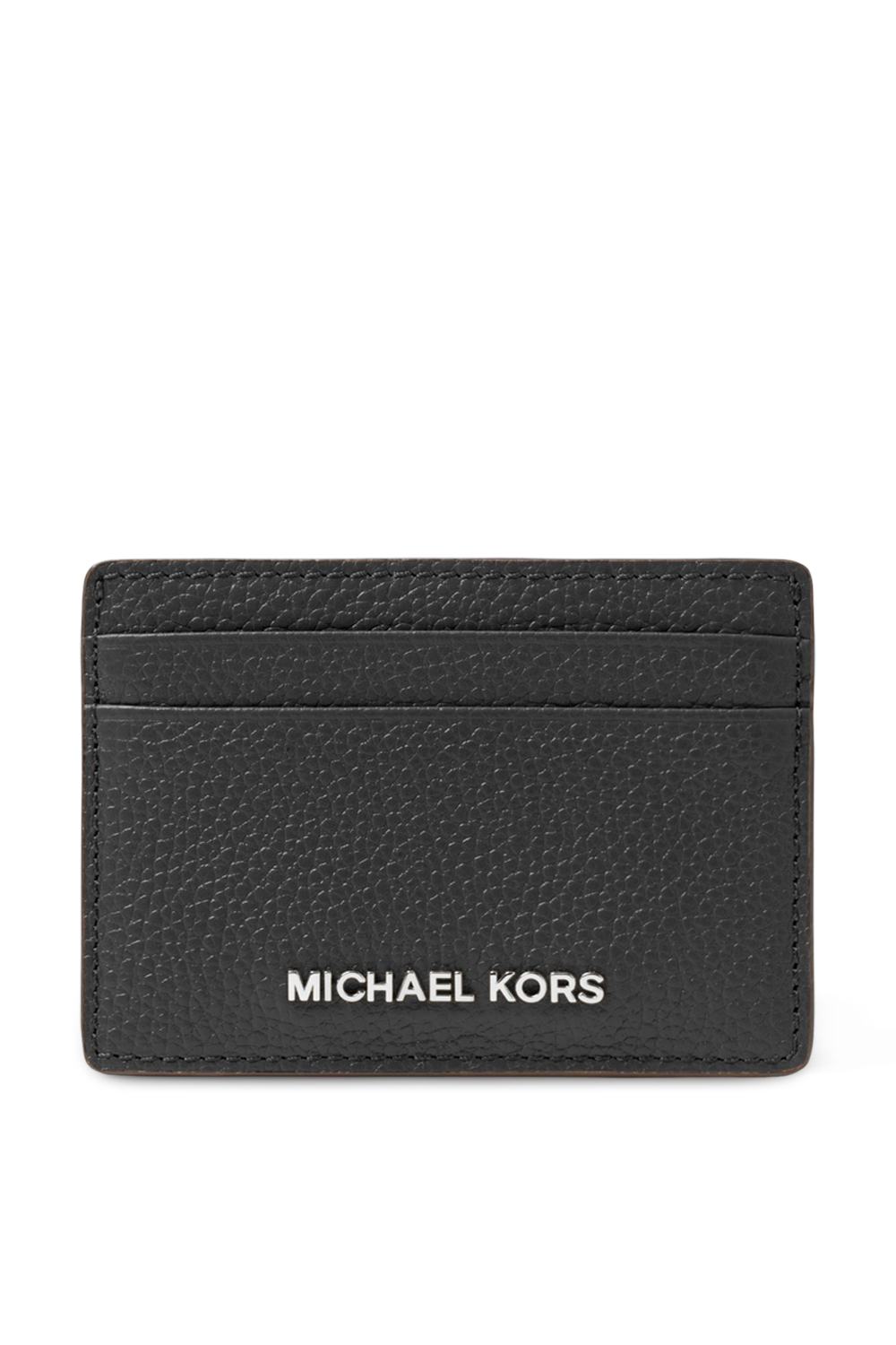 תמונה קידמית של ארנק כרטיסים מעור עם לוגו MICHAEL KORS