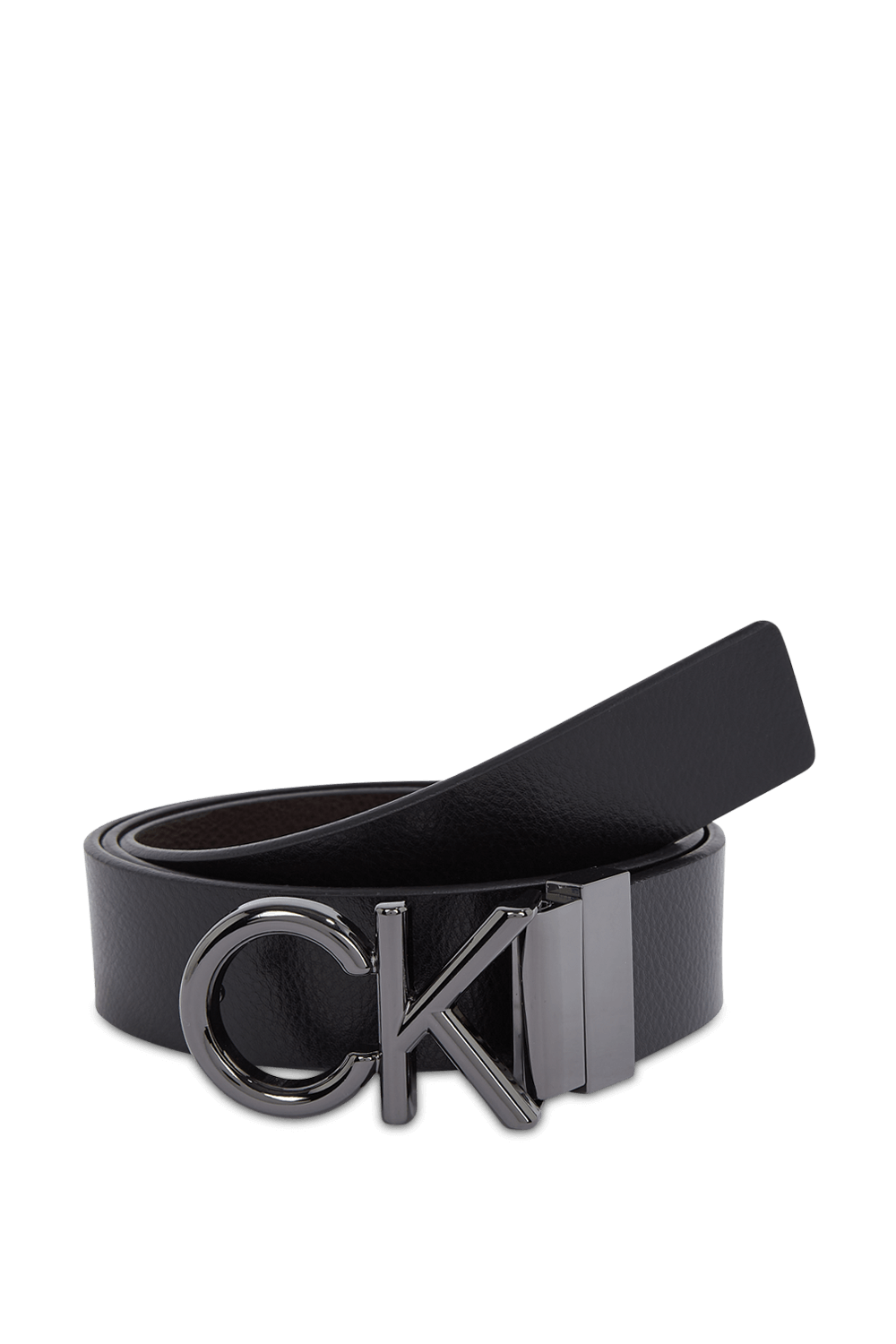 תמונה קידמית של חגורה דו צדדית עם אבזם לוגו CALVIN KLEIN