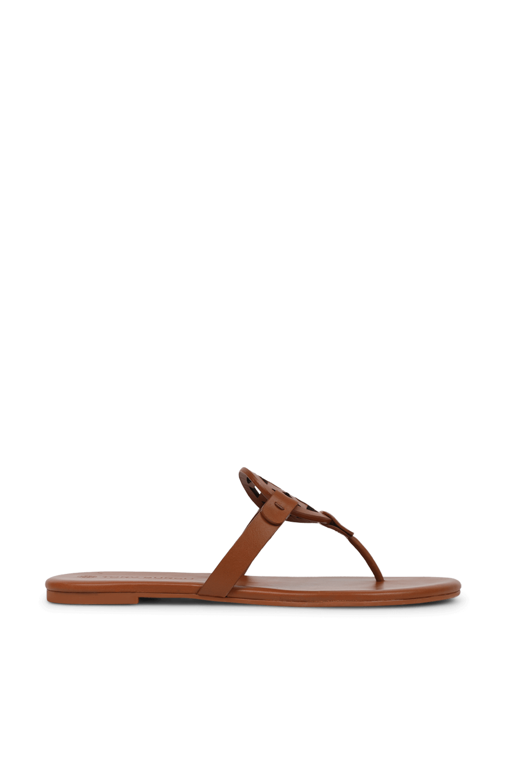 תמונה קידמית של סנדלי מילר שטוחים מעור חום TORY BURCH