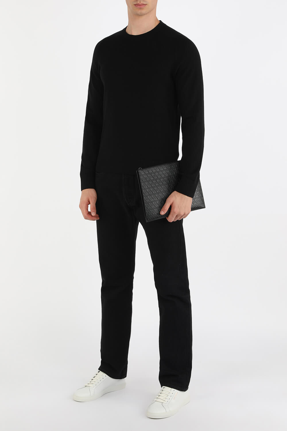 תמונת דוגמן קידמית של Zippered Tablet Holder in Black Leather SAINT LAURENT