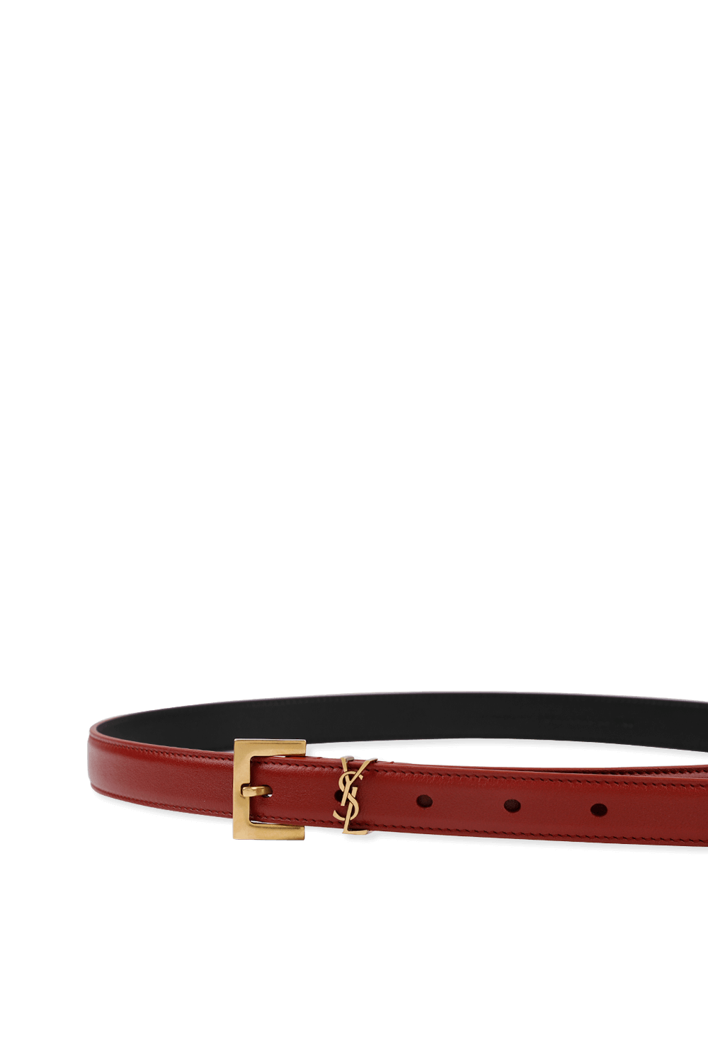 תמונה אחורית של Monogram Thin Belt in Red Leather and Gold