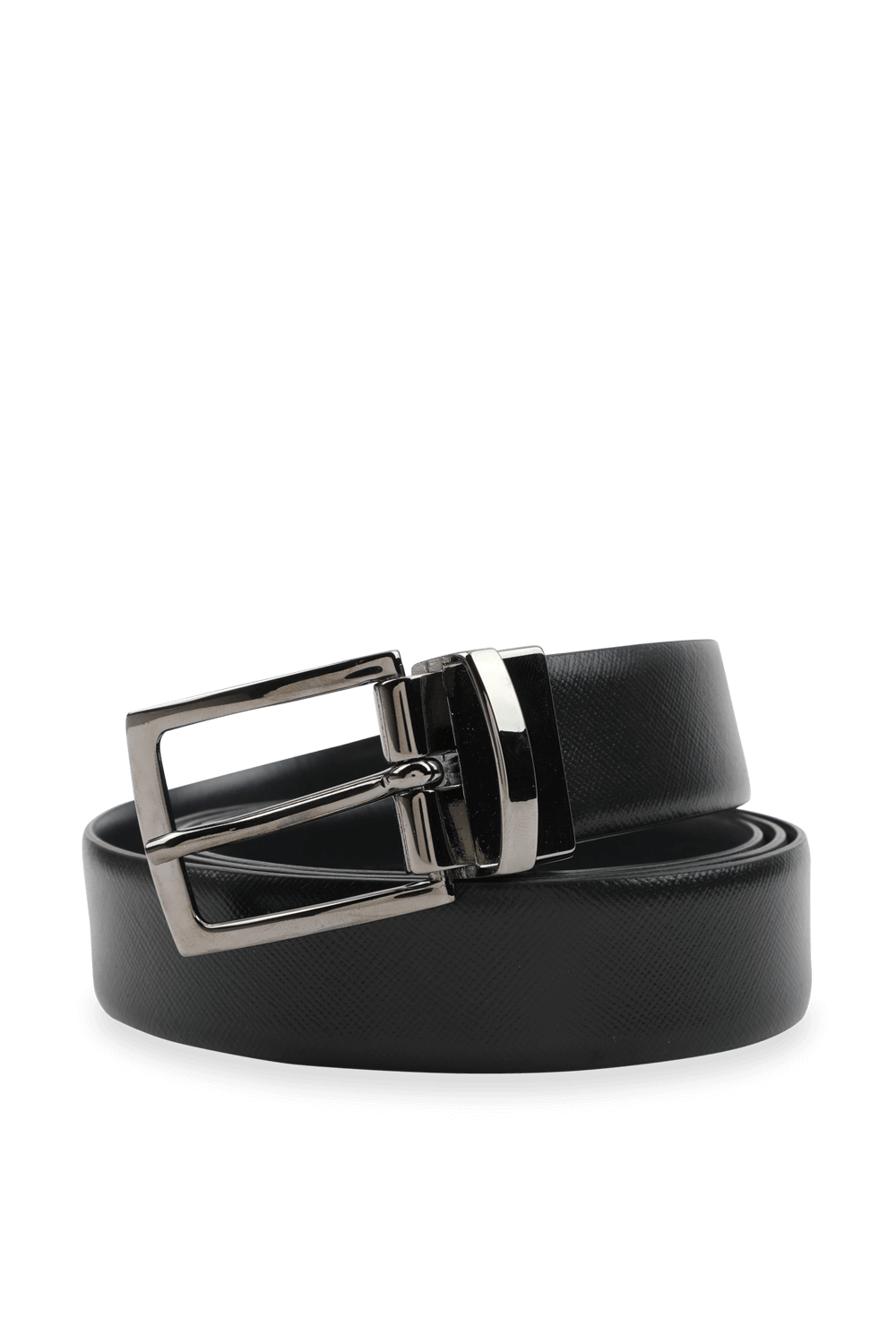 תמונה קידמית של Logo Buckle Smooth Leather Belt in Black EMPORIO ARMANI