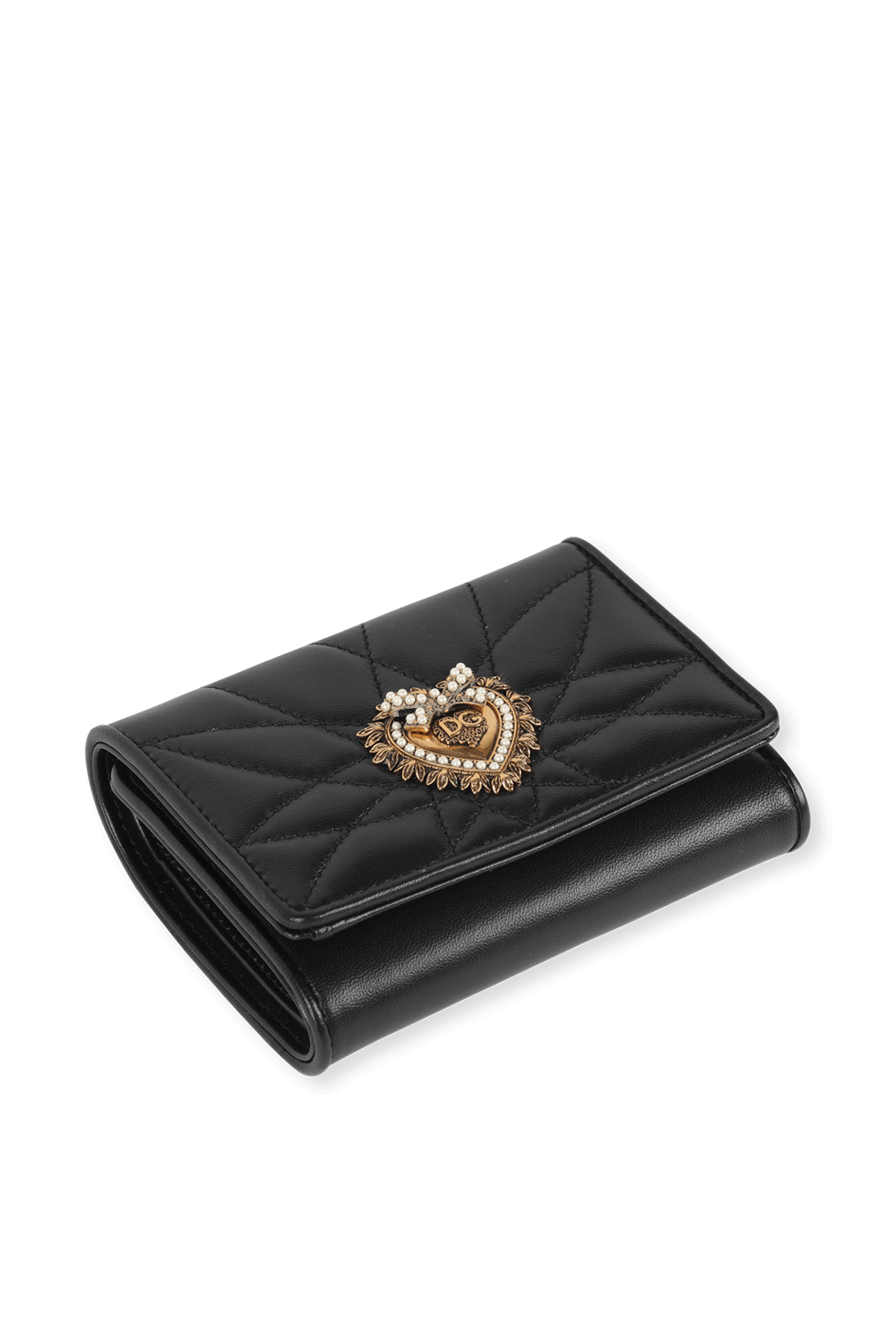 תמונת תקריב של Leather French Flap Wallet in Black DOLCE & GABBANA