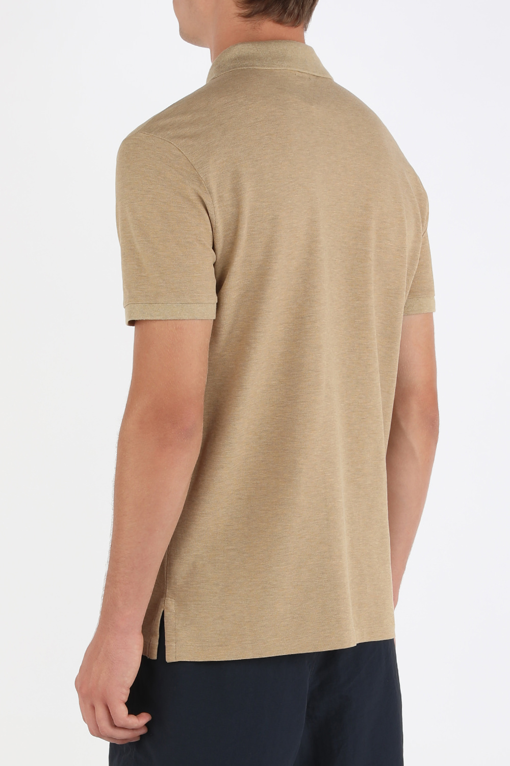 תמונת דוגמן אחורית של Knit Sleeve Cotton Polo Shirt in Beige