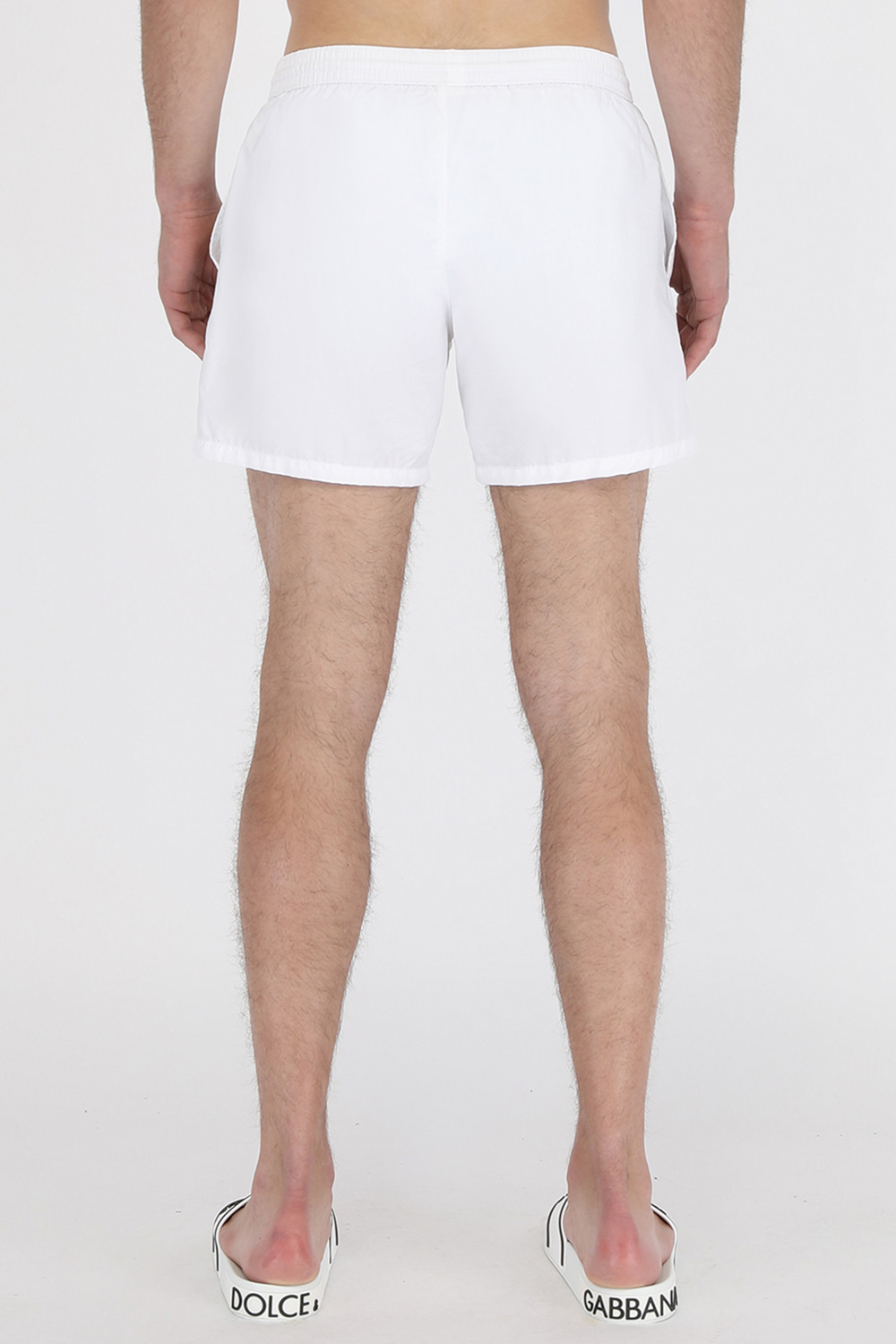 תמונת דוגמן אחורית של Metallic Logo Swim Shorts in White