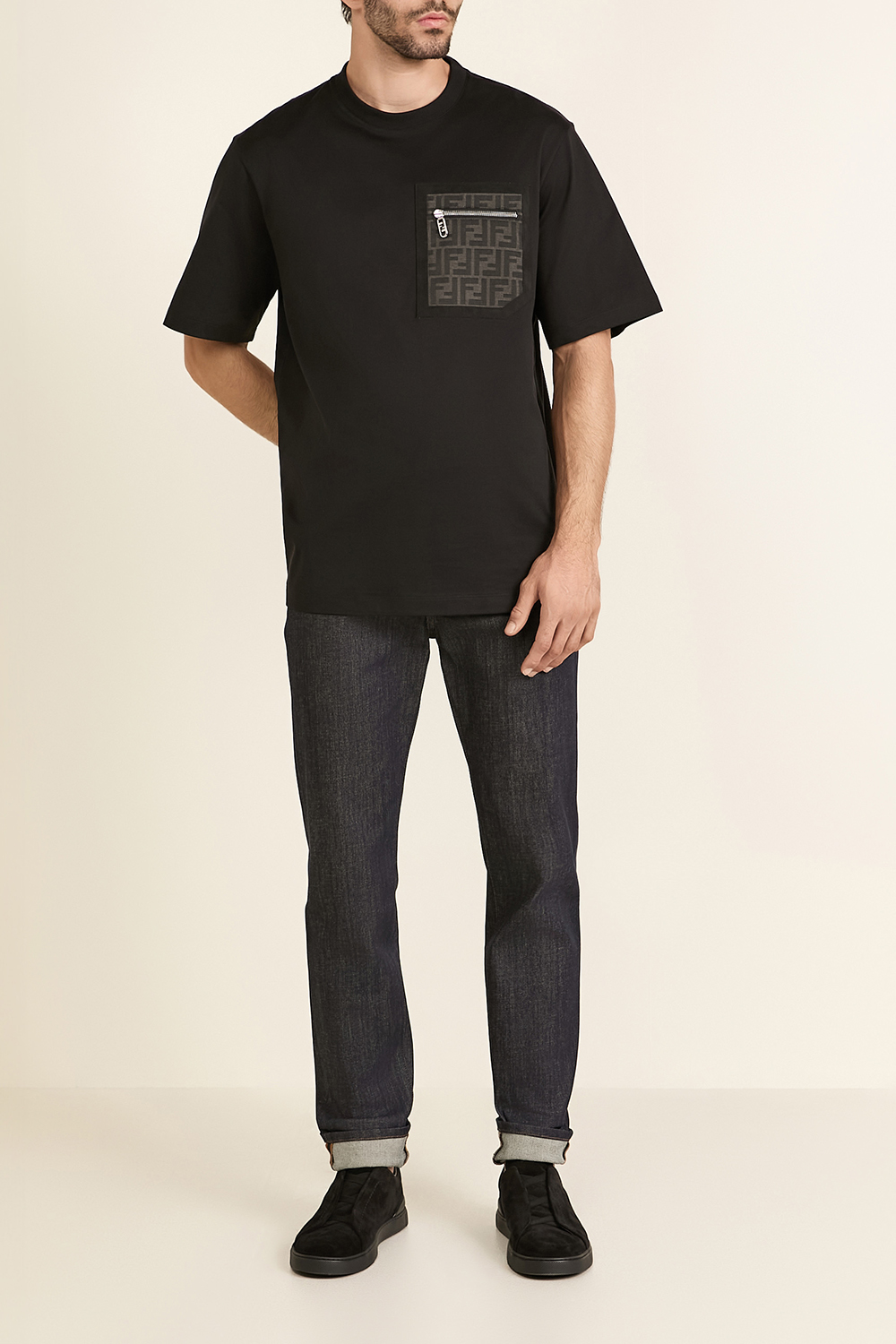 תמונת דוגמן קידמית של נעלי סניקרס מעור זמש ZEGNA