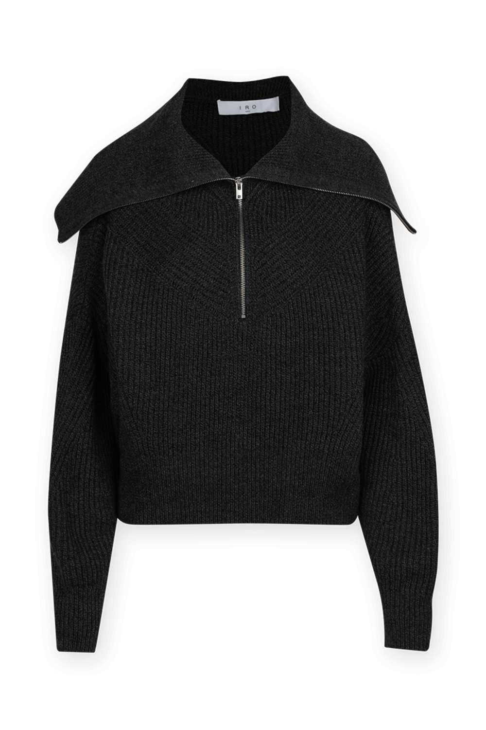 תמונה קידמית של Joanna Front Zip Ribbed Sweater In Smoky Black IRO