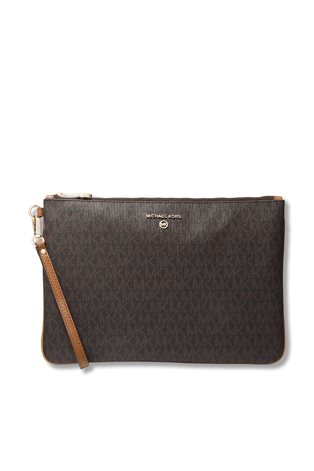 תמונה קידמית של Slater Large Logo Brown and Leather 2-in-1 Wristlet