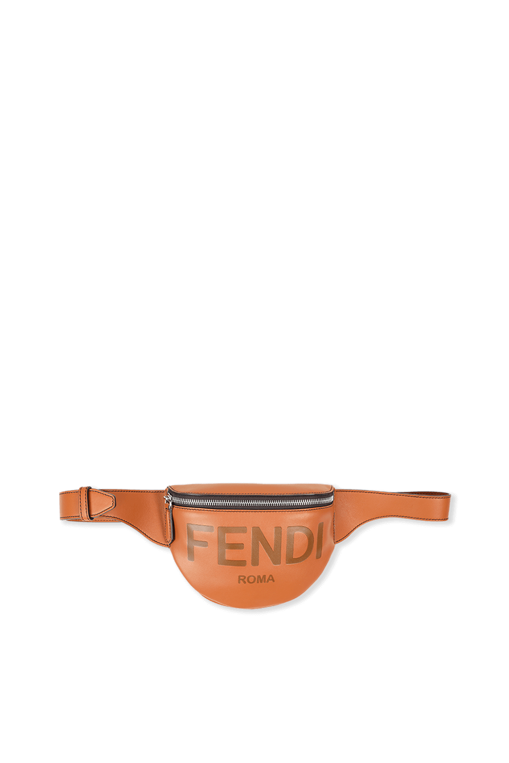 תמונה קידמית של תיק פאוץ' חום מעור עם לוגו FENDI