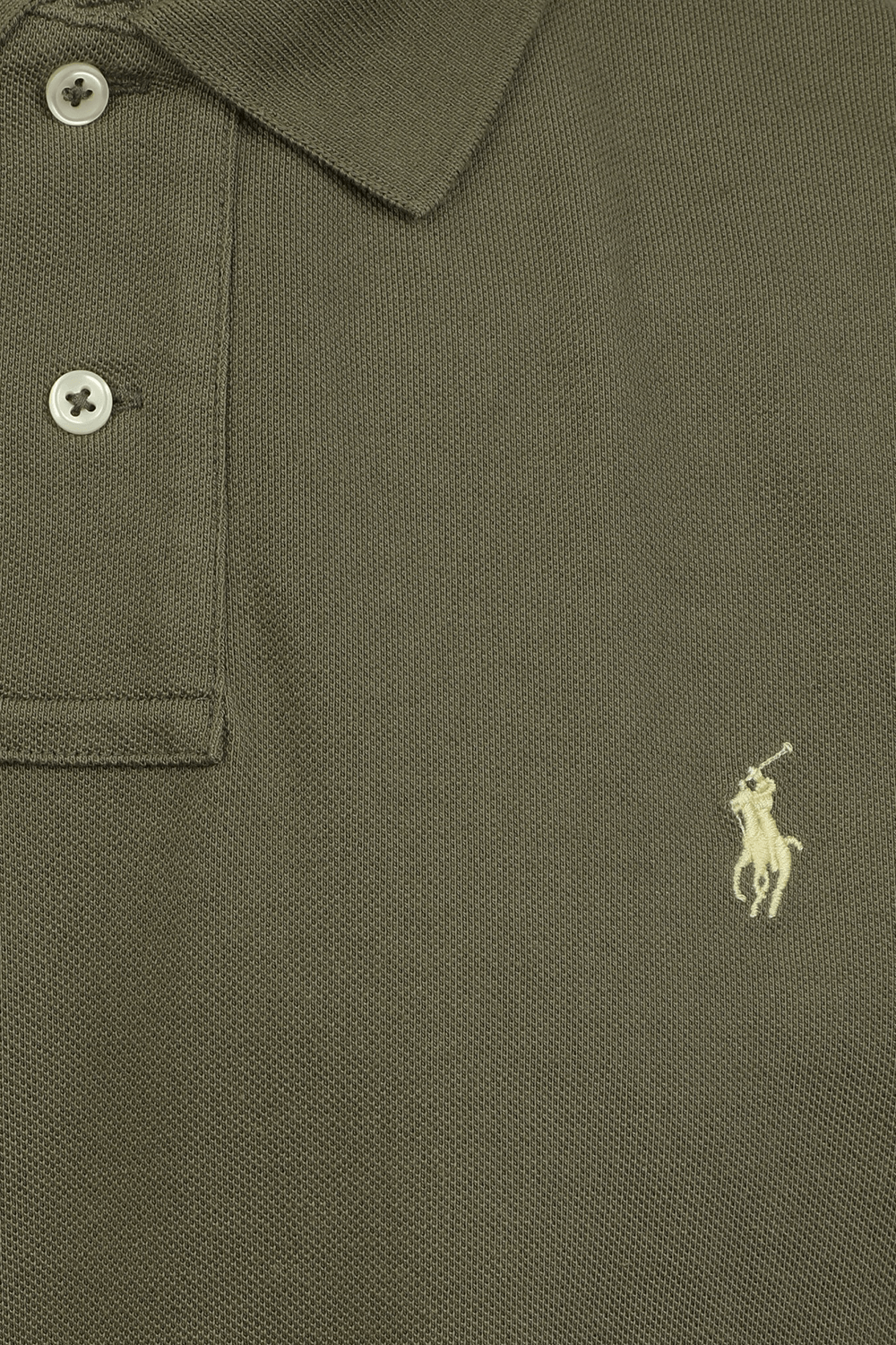 תמונה אחורית של Short Sleeve Knit Polo Shirt in Olive Green