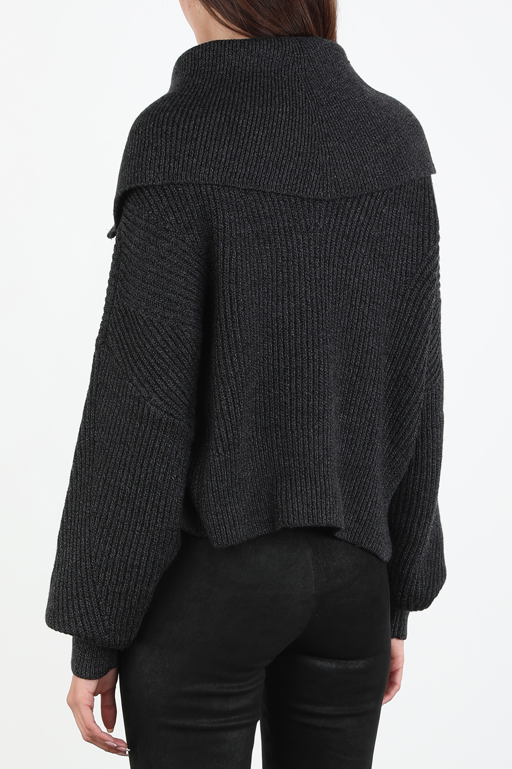 תמונת דוגמן אחורית של Joanna Front Zip Ribbed Sweater In Smoky Black IRO