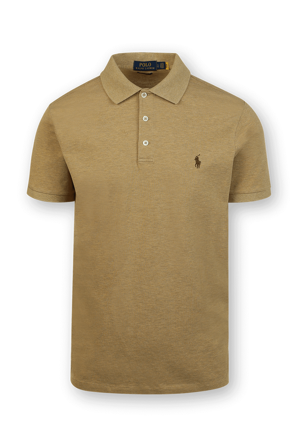 תמונה קידמית של Knit Sleeve Cotton Polo Shirt in Beige