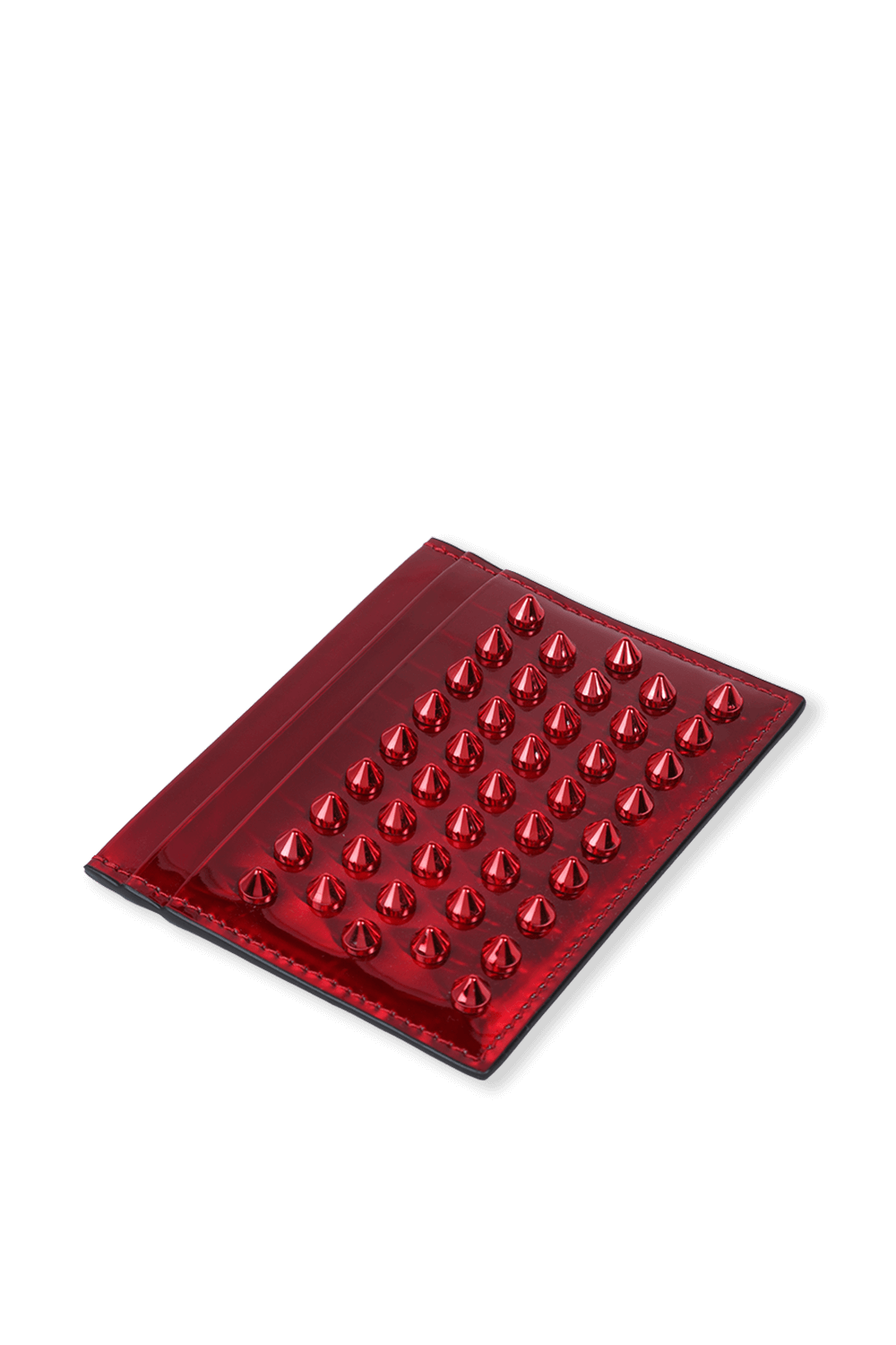 תמונת תקריב של Red Studs Logo Card Holder in Red CHRISTIAN LOUBOUTIN