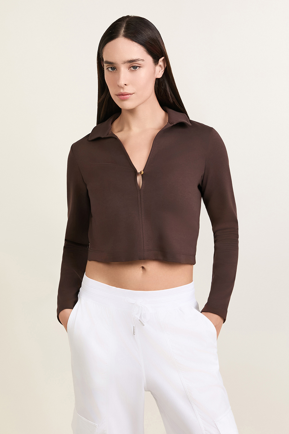 תמונת דוגמן קידמית של Stretch Cotton Long-Sleeve Polo Shirt