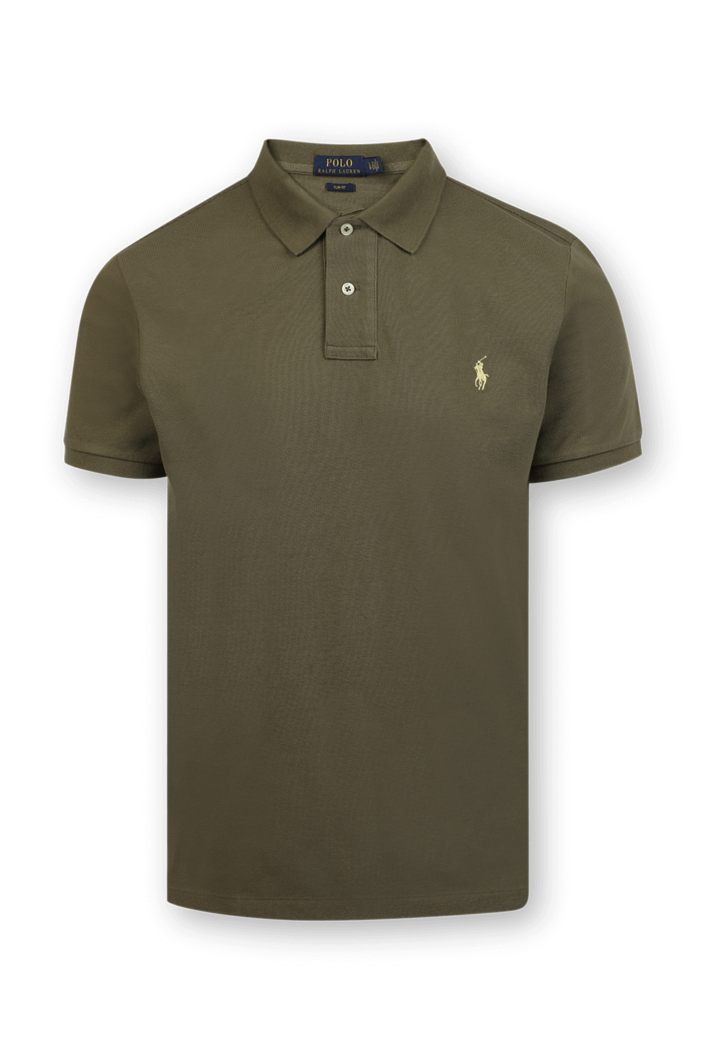 תמונה קידמית של Short Sleeve Knit Polo Shirt in Olive Green