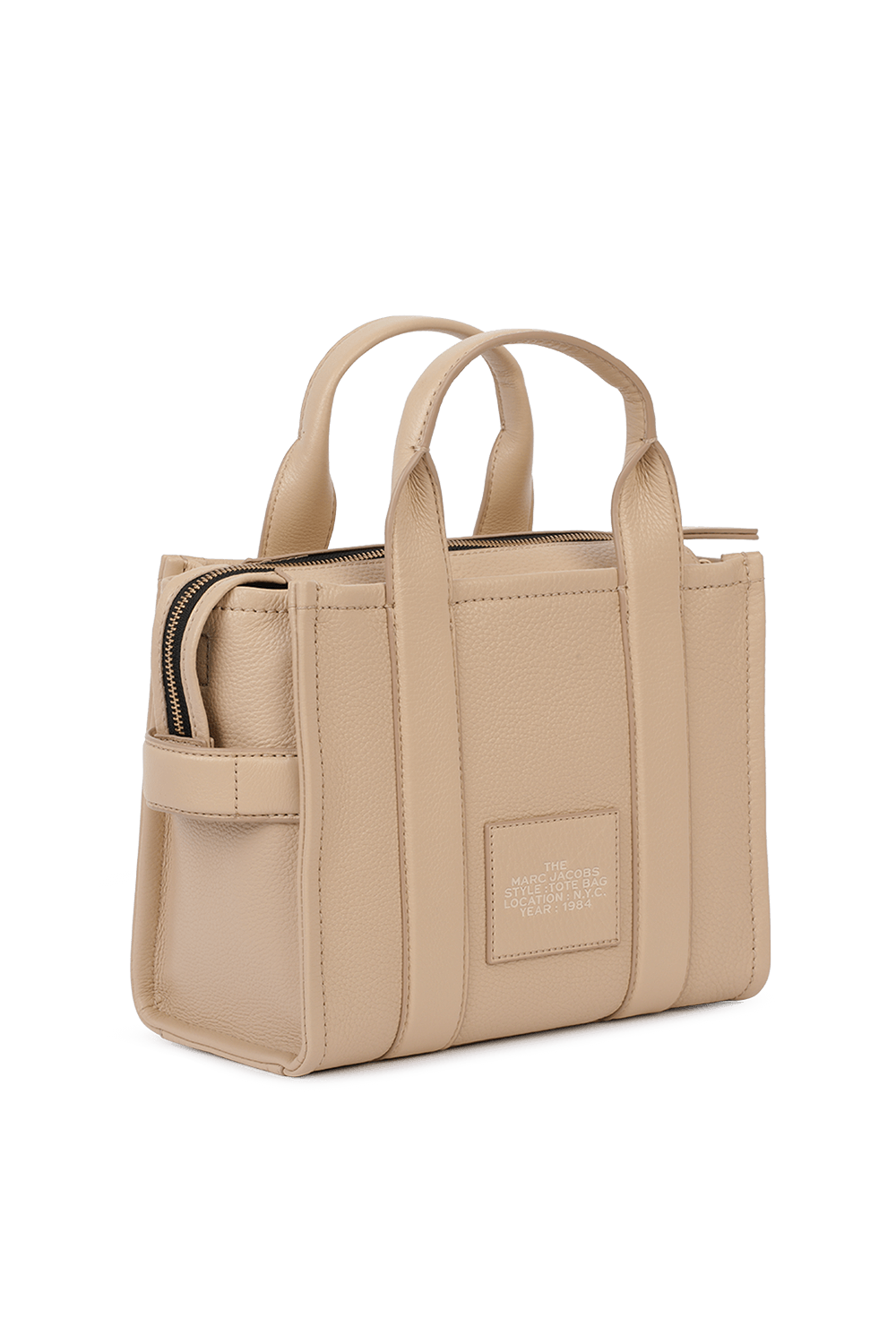 תמונה אחורית של The Leather Mini Traveler Tote Bag in Light Beige