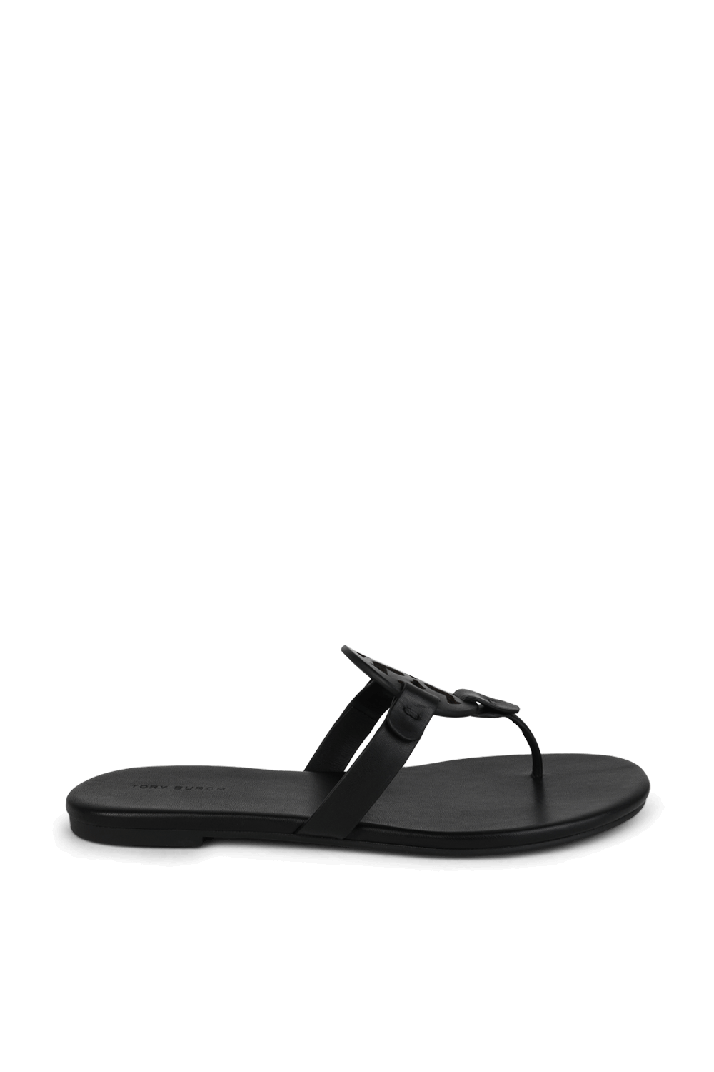 תמונה קידמית של סנדלי מילר שטוחים מעור שחור TORY BURCH