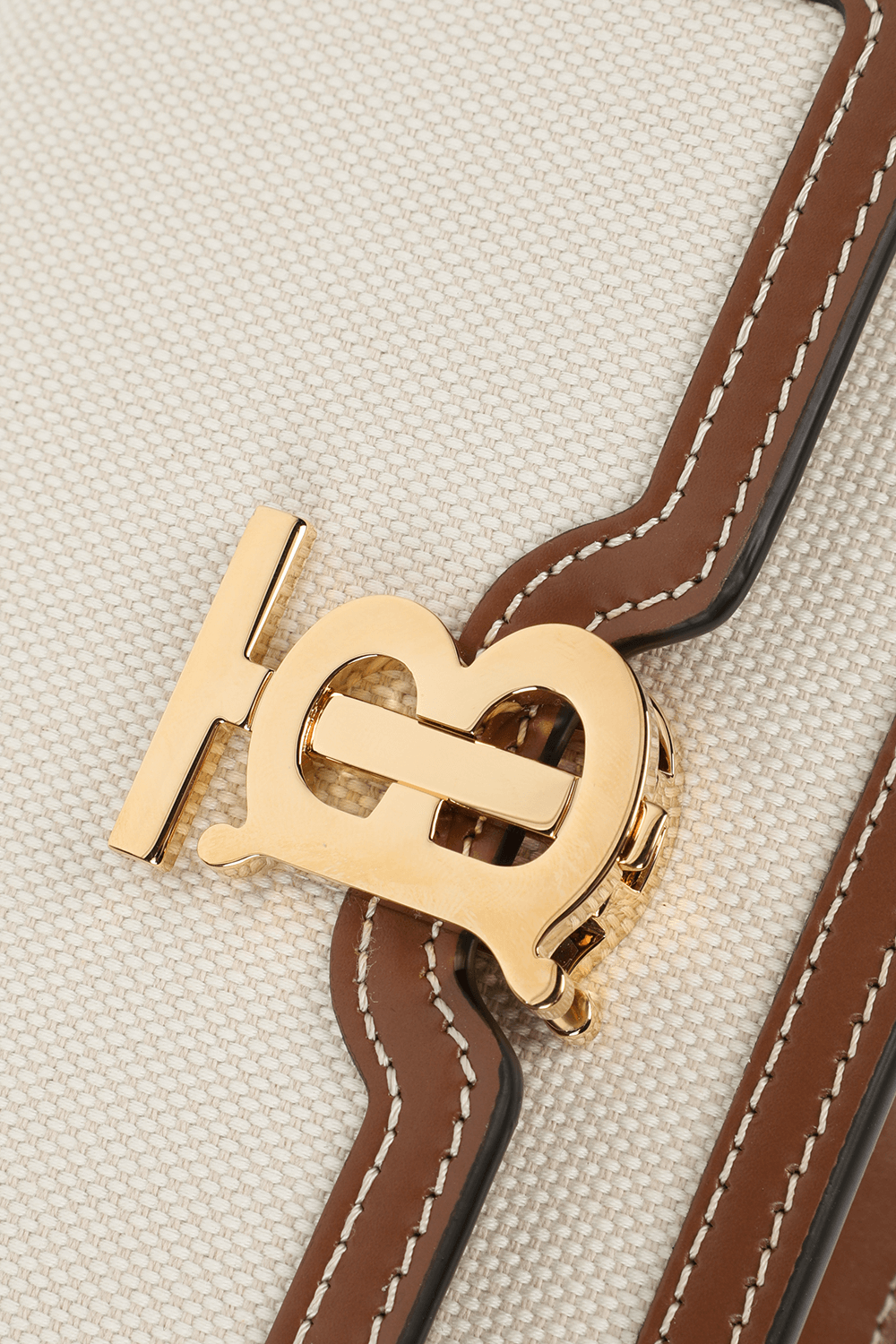 תמונת תקריב של Small Two-Tone Canvas and Leather Bag in Brown BURBERRY
