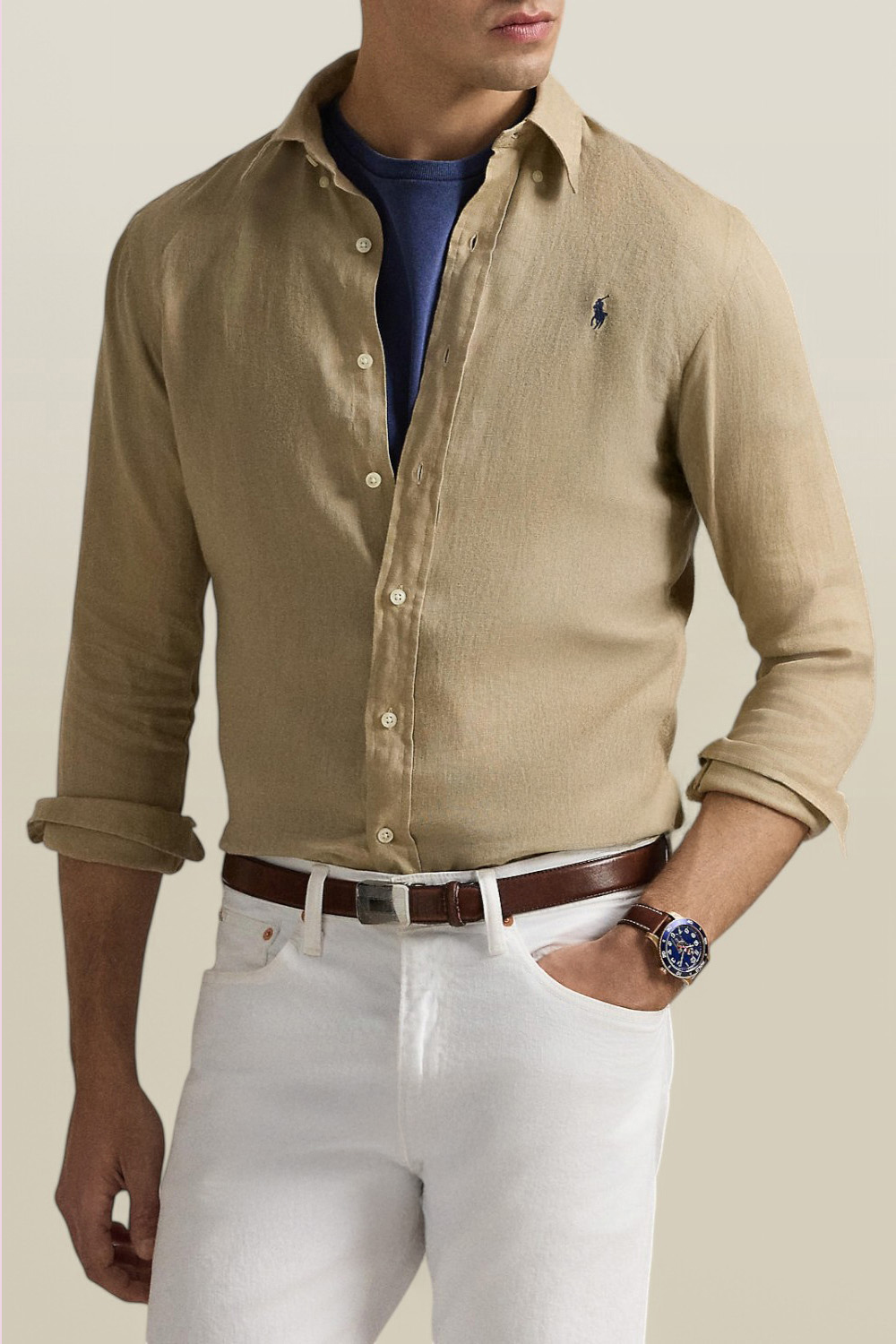 תמונת דוגמן קידמית של חולצת כפתורים מפשתן POLO RALPH LAUREN