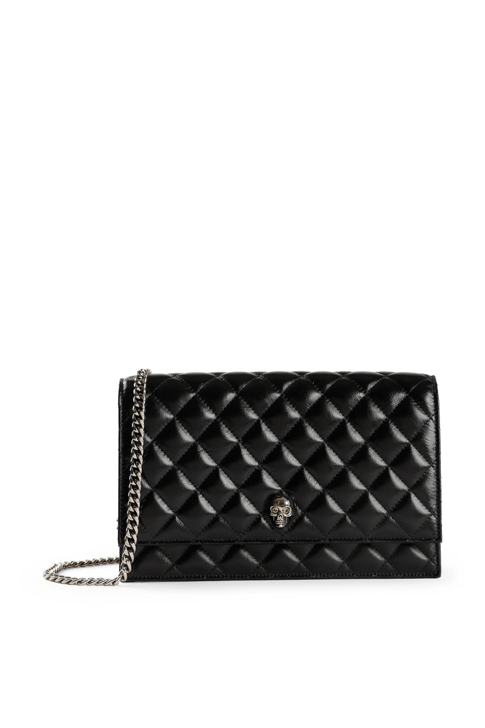 תמונה קידמית של Medium Skull Shoulder Bag in Quilted Black