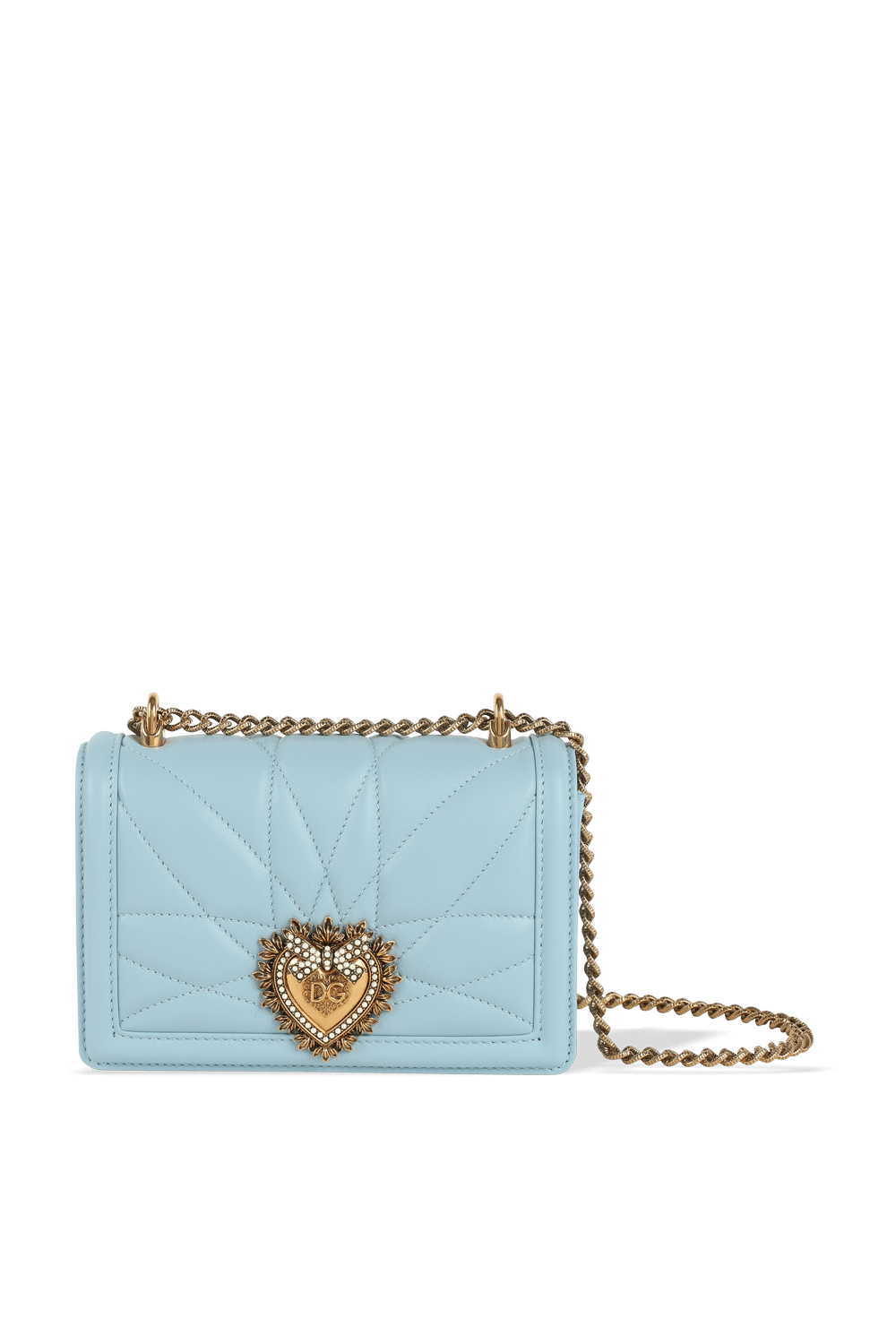 תמונה קידמית של Small Devotion Crossbody Bag in Azure Quilted Nappa Leather DOLCE & GABBANA
