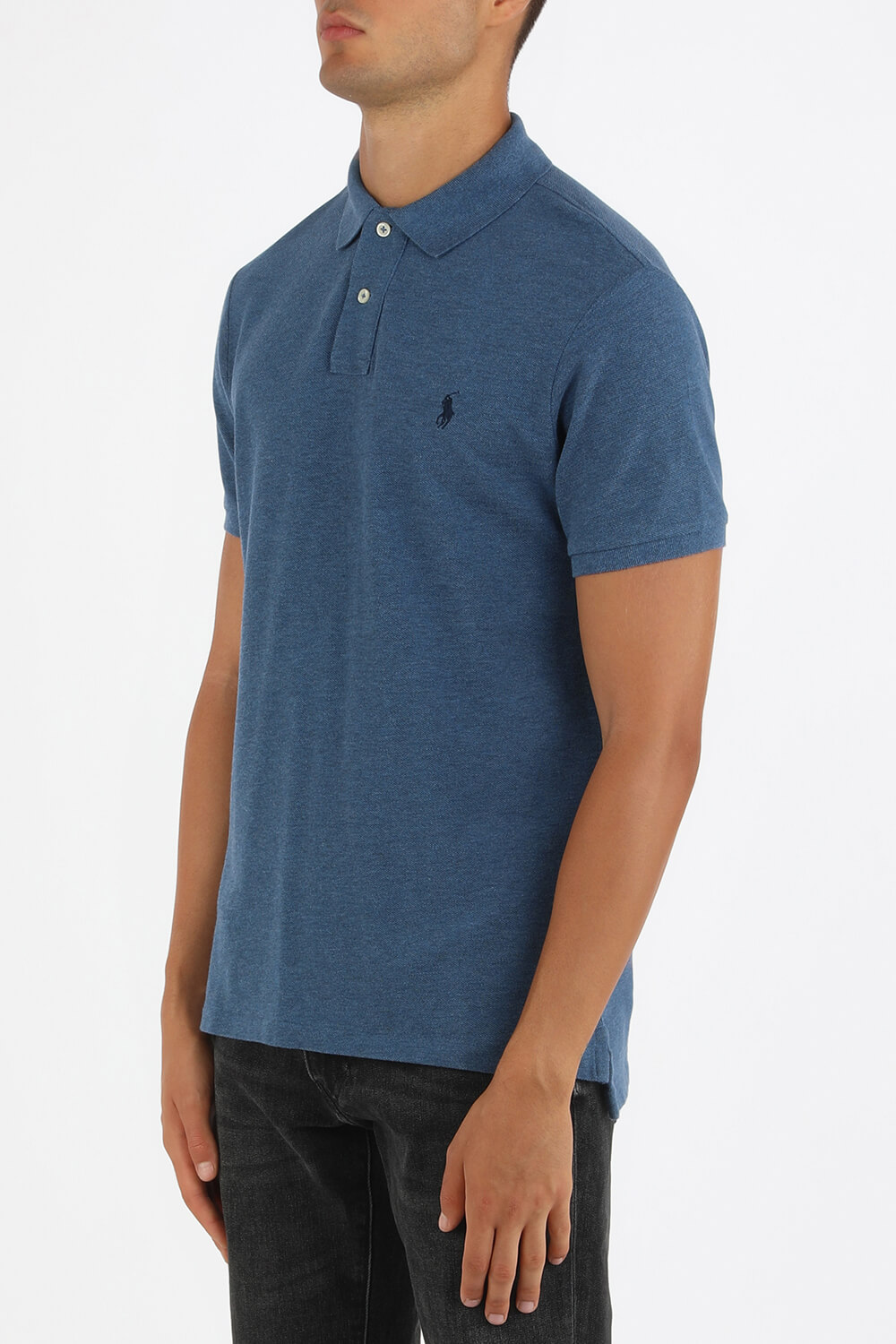 תמונת דוגמן קידמית של Short Sleeves Knit Polo Shirt in Royal Blue