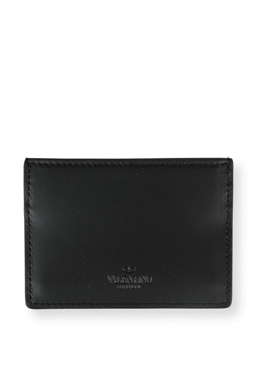 תמונה אחורית של Small VLTN Cardholder in Black Leather