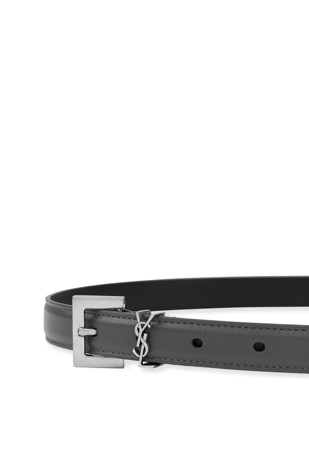 תמונה אחורית של Monogram Belt in Black Leather and Silver