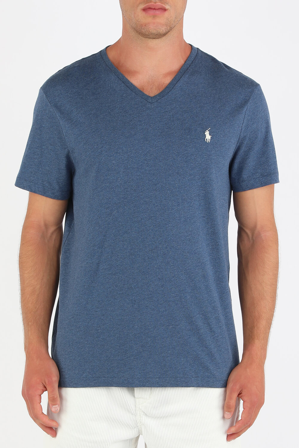 תמונת דוגמן קידמית של V Neack Logo Tee in Blue POLO RALPH LAUREN