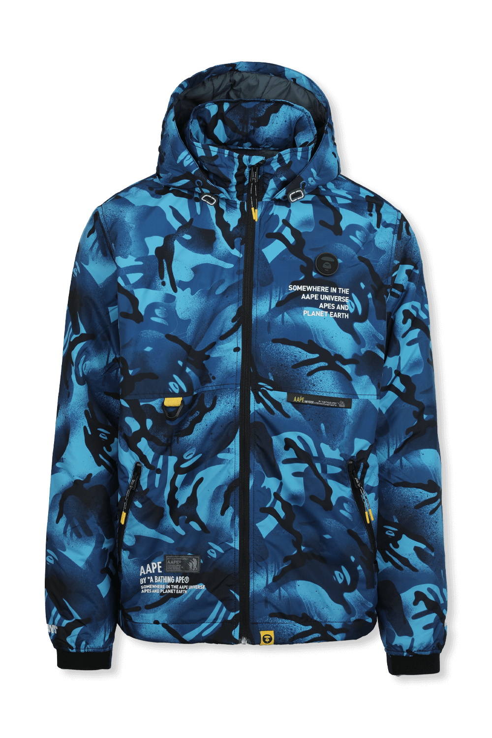 תמונה קידמית של Camouflage Puffer Coat in Blue AAPE