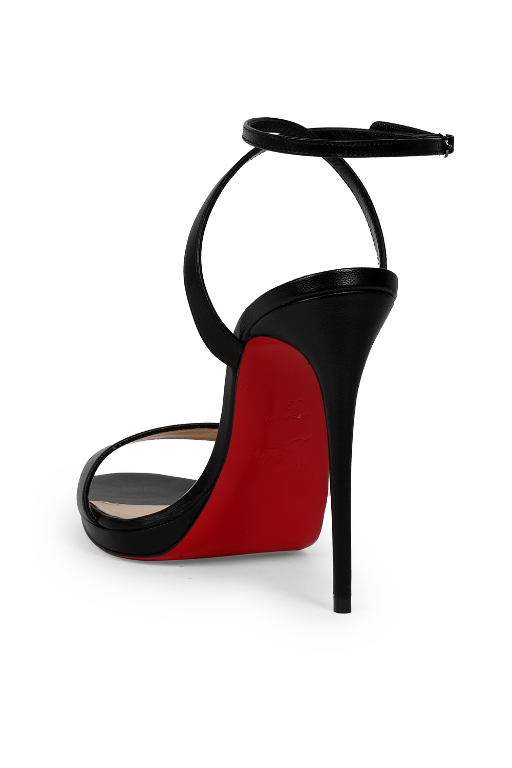 תמונה אחורית של סנדלי עקב מעור בצבע שחור CHRISTIAN LOUBOUTIN