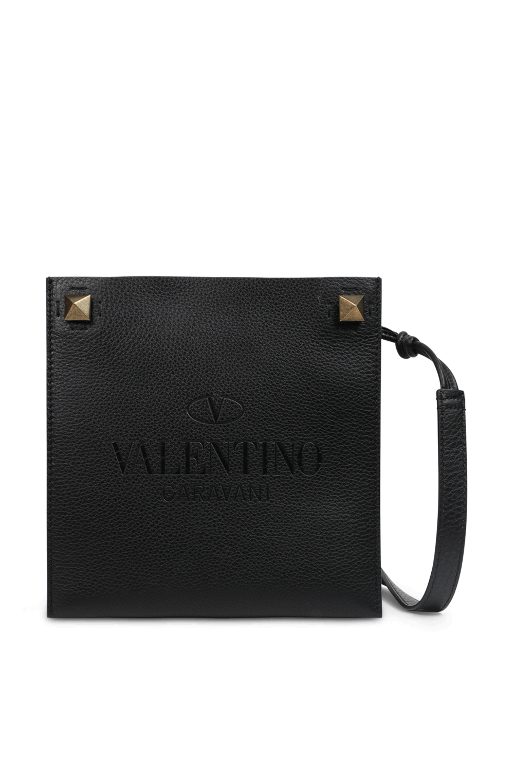 תמונה קידמית של תיק צד מעור עם לוגו בגוון שחור VALENTINO GARAVANI