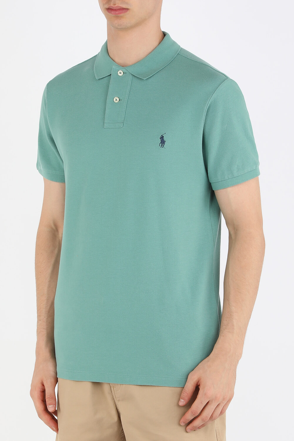 תמונת דוגמן קידמית של Knit Sleeve Cotton Polo Shirt in Green POLO RALPH LAUREN