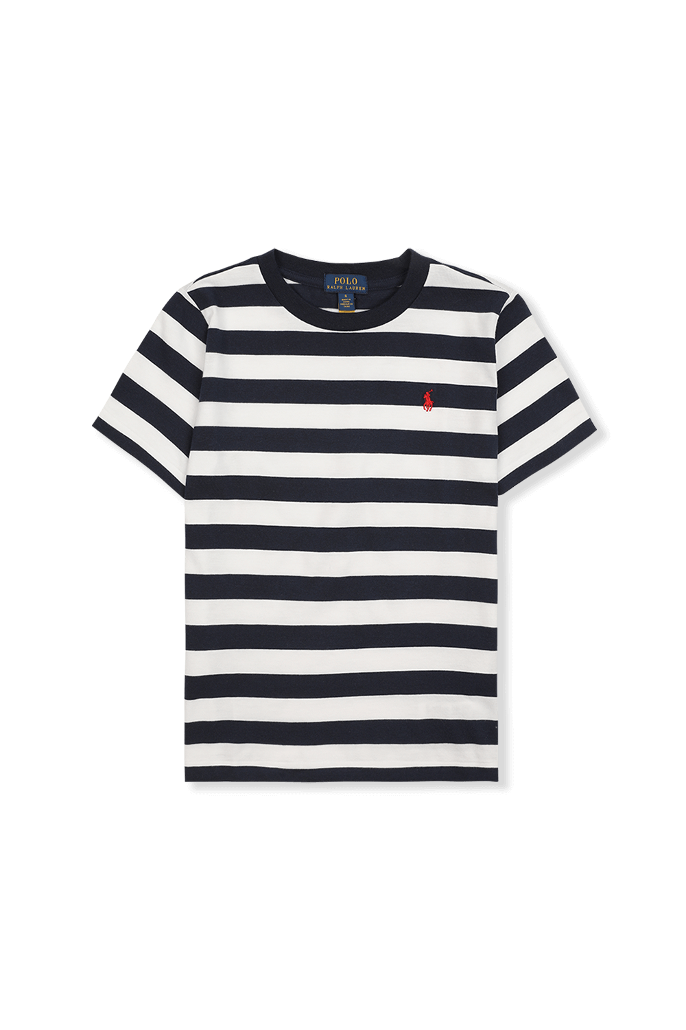 תמונה קידמית של חולצת לוגו פסים בכחול ולבן POLO RALPH LAUREN KIDS