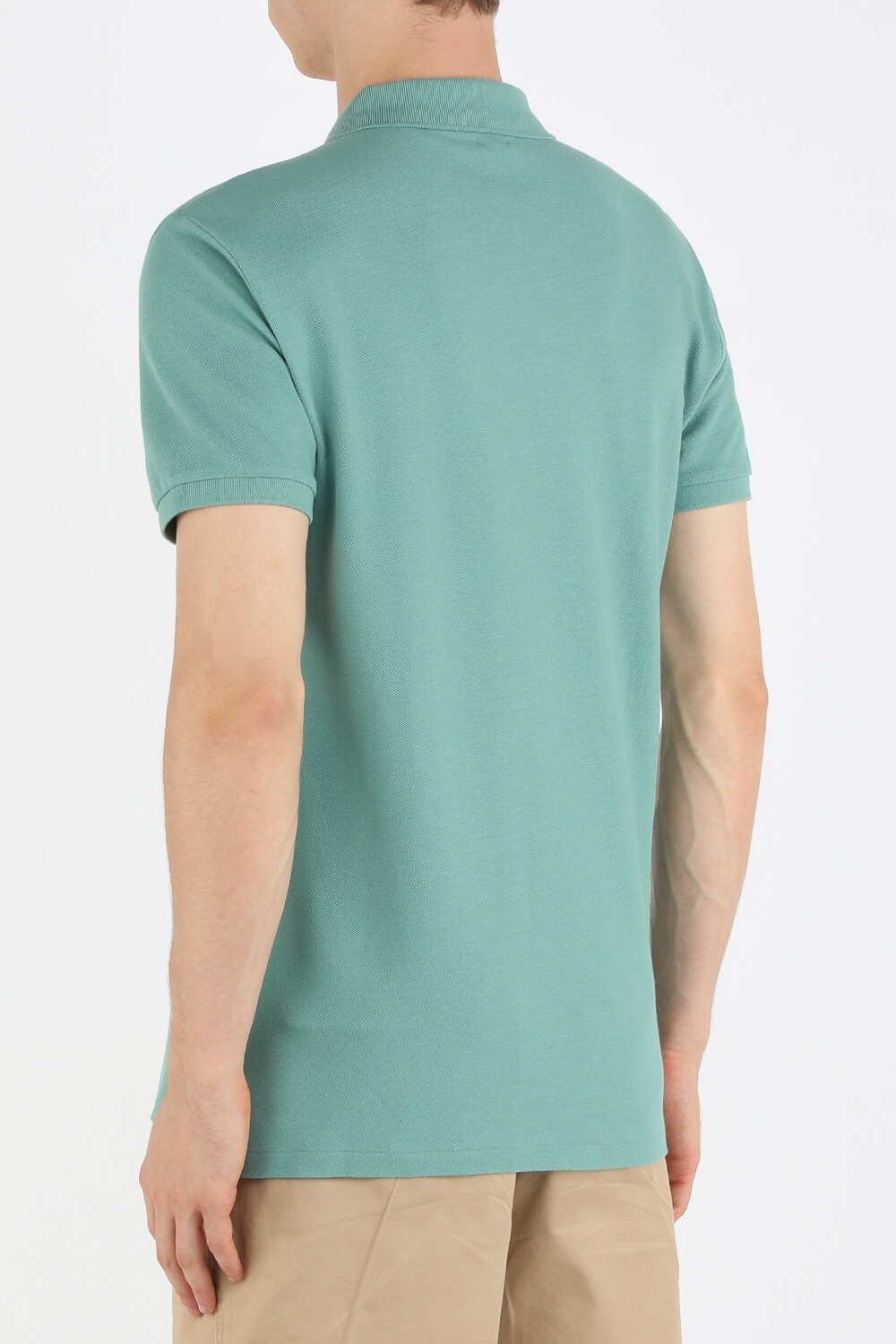 תמונת דוגמן אחורית של Knit Sleeve Cotton Polo Shirt in Green POLO RALPH LAUREN