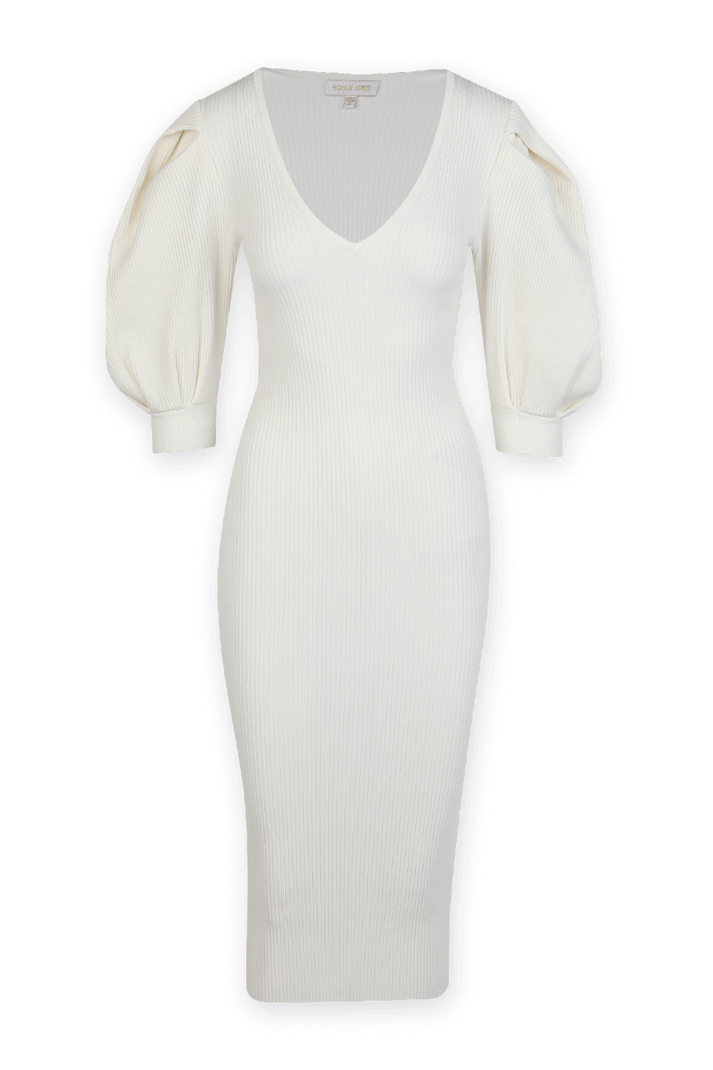 תמונה קידמית של Knit Midi Dress in White RONNY KOBO