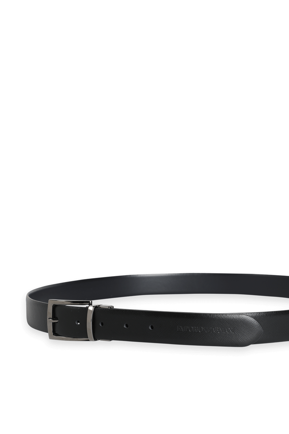 תמונת פנים של Logo Buckle Smooth Leather Belt in Black EMPORIO ARMANI