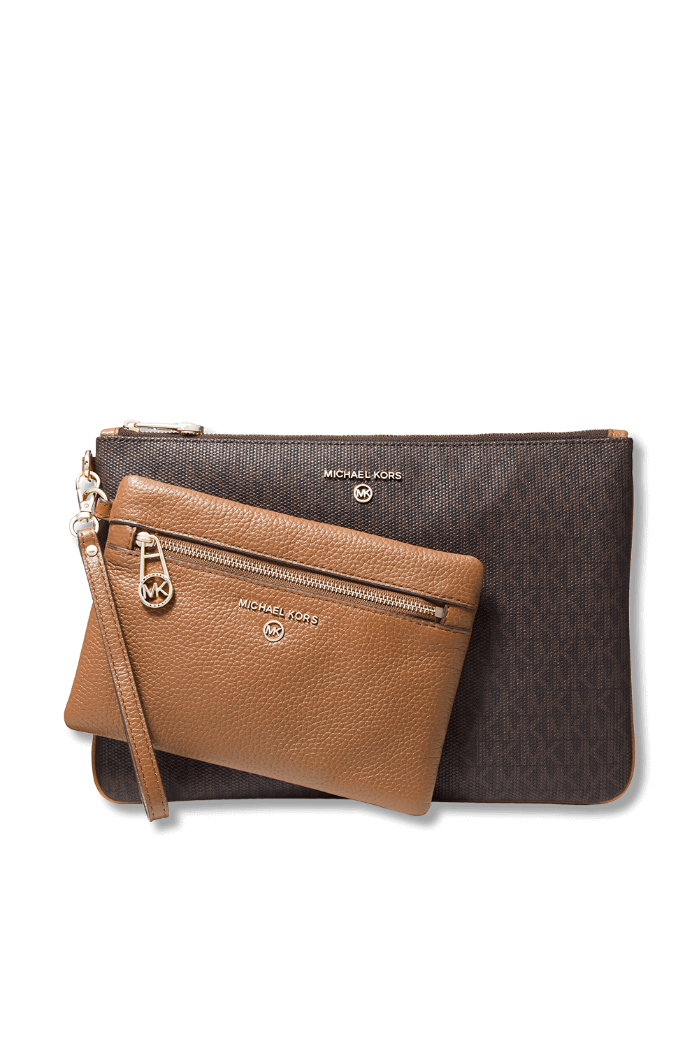 תמונת תקריב של Slater Large Logo Brown and Leather 2-in-1 Wristlet