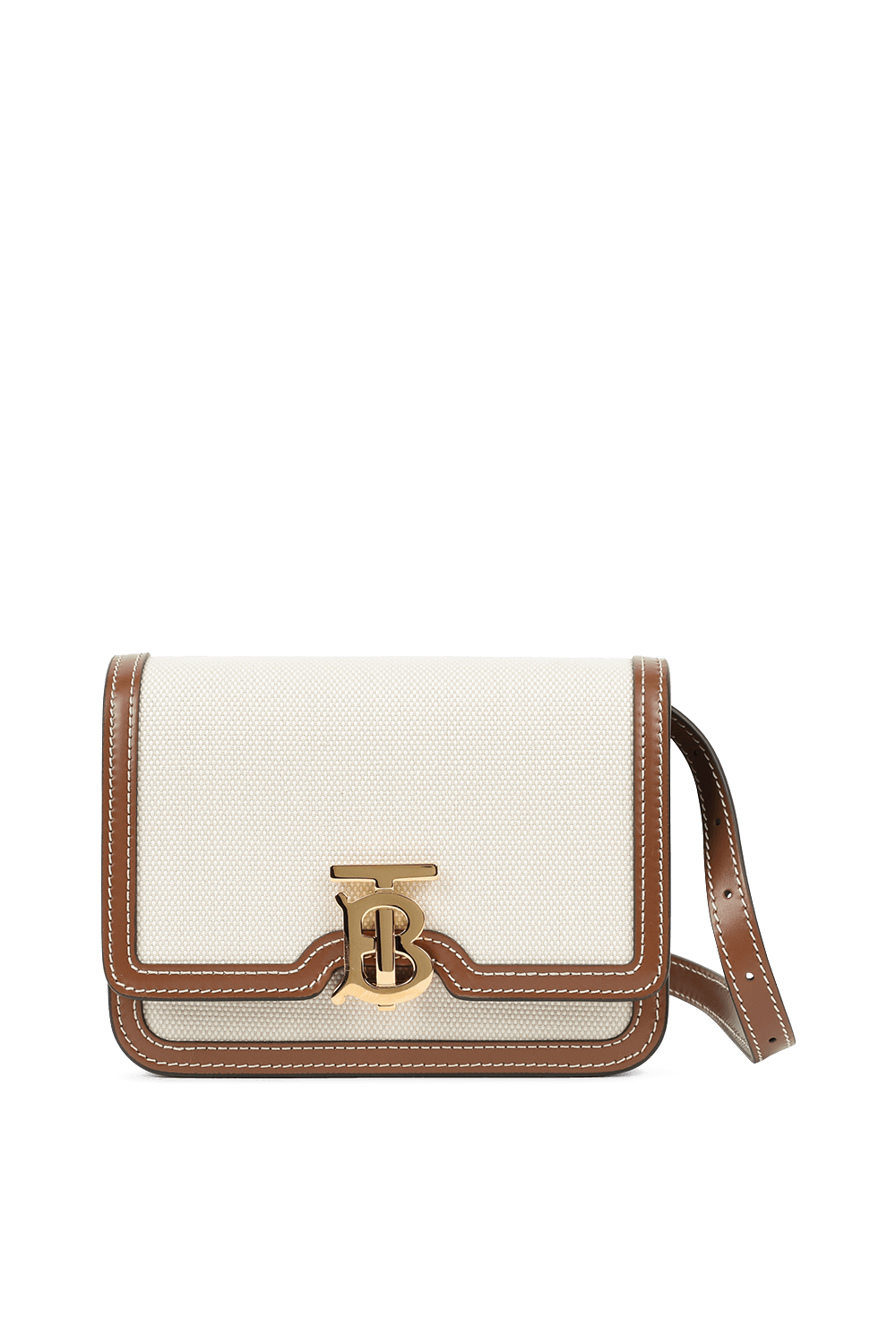 תמונה קידמית של Small Two-Tone Canvas and Leather Bag in Brown BURBERRY