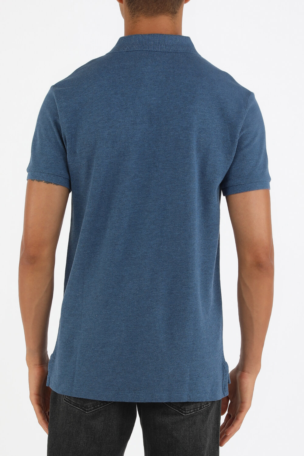 תמונת דוגמן אחורית של Short Sleeves Knit Polo Shirt in Royal Blue