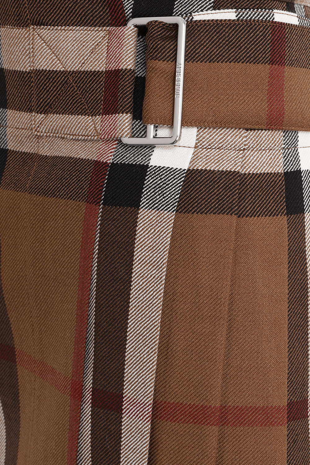תמונה אחורית של חצאית צמר בדוגמת משבצות BURBERRY