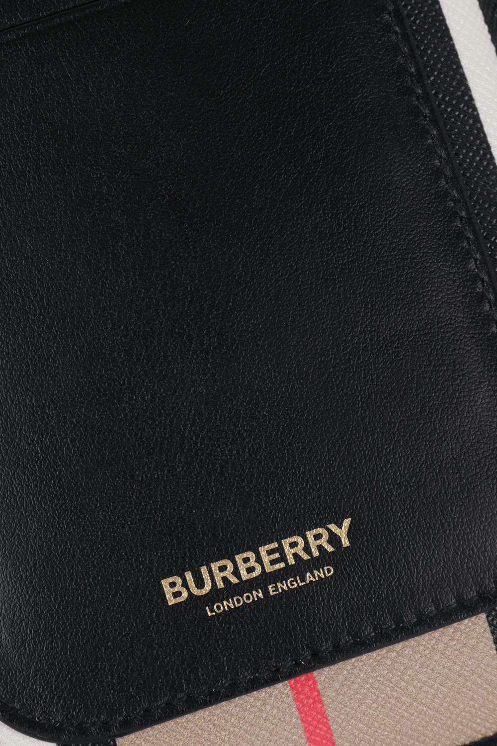 תמונת תקריב של Icon Stripe E-canvas Iphone Case with Strap in Beige BURBERRY