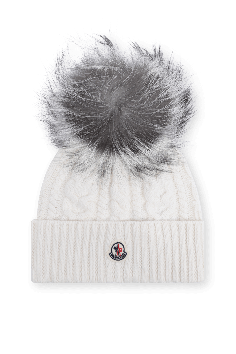 תמונה קידמית של כובע צמר עם פונפון פרוותי MONCLER