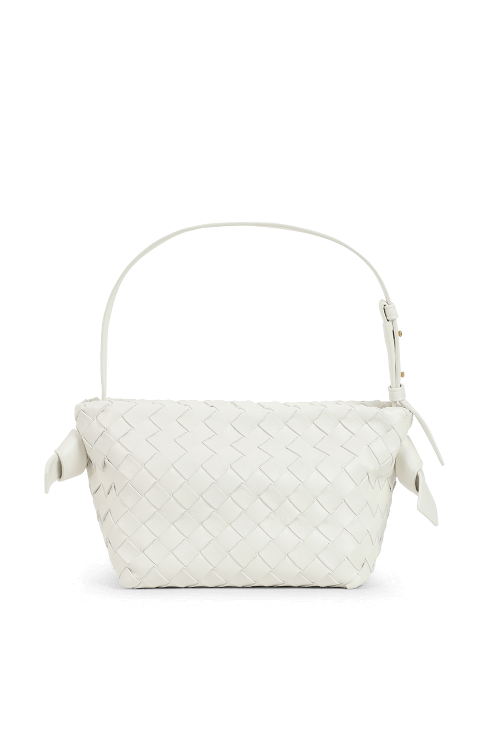 תמונה קידמית של תיק צד שתי וערב לבן BOTTEGA VENETA